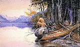 Charles Marion Russell Famous Paintings - Indian Camp - Lake McDonald